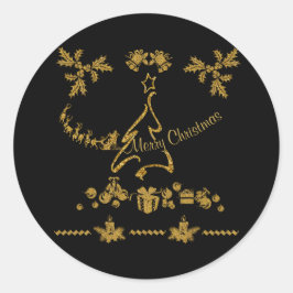 Gold Glitzer Frohe Weihnachten, Weihnachtsmann Runder Aufkleber