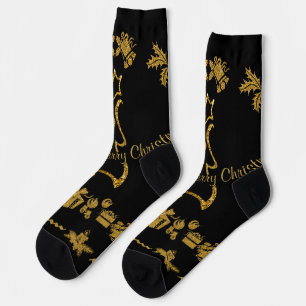 Gold Glitzer Frohe Weihnachten, Weihnachtsmann Socken
