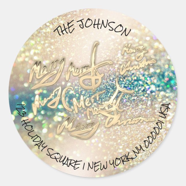 Gold Glitzer Frohe Weihnachts-UAWG Rücksendeadress Runder Aufkleber (Vorderseite)