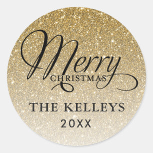 Gold Glitzer Frohe Weihnachtsgeschenke Tag Runder Aufkleber
