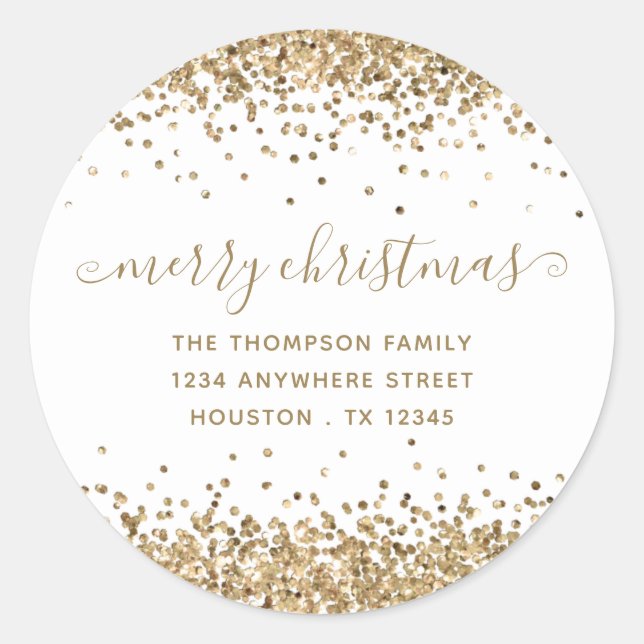 Gold Glitzer Frohe Weihnachtsnachtsnacht Rücksende Runder Aufkleber (Vorderseite)