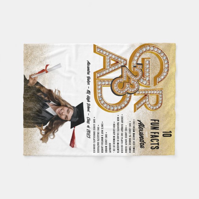 Gold Glitzer Fun Fakten Foto 2023 Grad Abschluss Fleecedecke (Vorderseite (Horizontal))