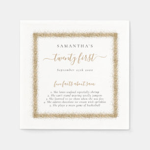 Gold Glitzer Fun Fakten Name Datum 21. Party Serviette