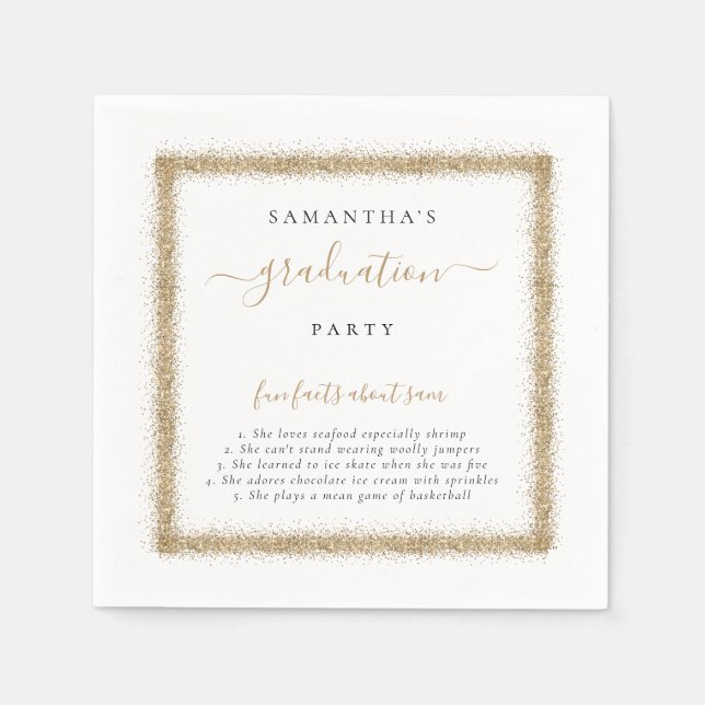 Gold Glitzer Fun Fakten Name Graduation Party Serviette (Vorderseite)