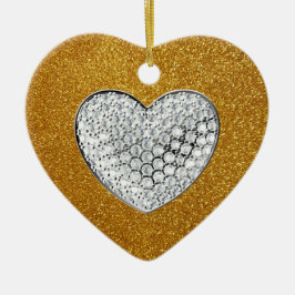 Gold Glitzer funkelnd Herz Keramik Ornament