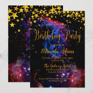 Gold Glitzer Galaxy Stars Geburtstagsparty Einladung