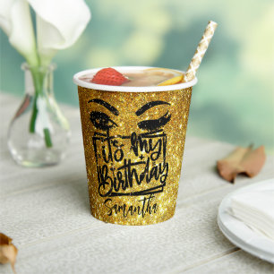Gold Glitzer Geburtstag 18. 21. 30. 50. Pappbecher
