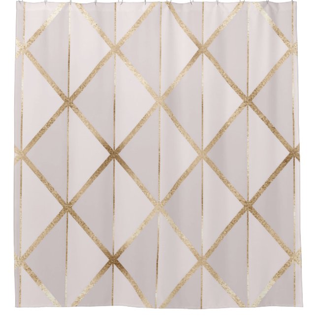 Gold Glitzer, geometrisches Rhombus Muster. Duschvorhang (Vorderseite)