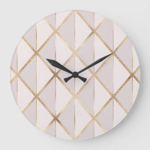 Gold Glitzer, geometrisches Rhombus Muster. Große Wanduhr