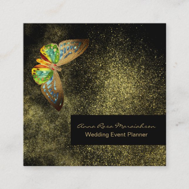 *~* Gold Glitzer Gilded Butterfly Girly Chic Black Quadratische Visitenkarte (Vorderseite)
