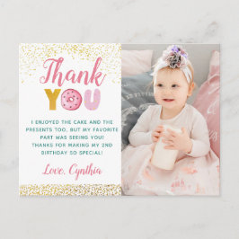 Gold Glitzer Girl Donut Birthday Foto Vielen Dank Postkarte