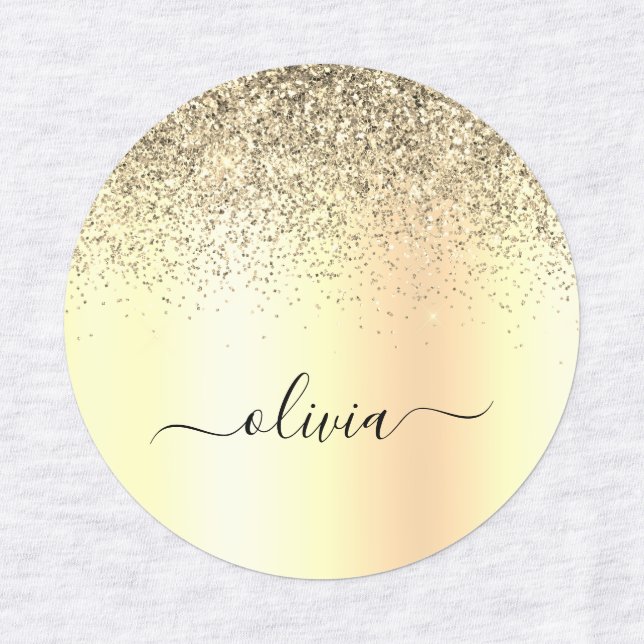 Gold Glitzer Girly Luxus Moderne Monogram Name Etiketten (Design 1)