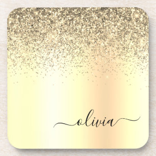Gold Glitzer Girly Luxus Moderne Monogram Name Getränkeuntersetzer