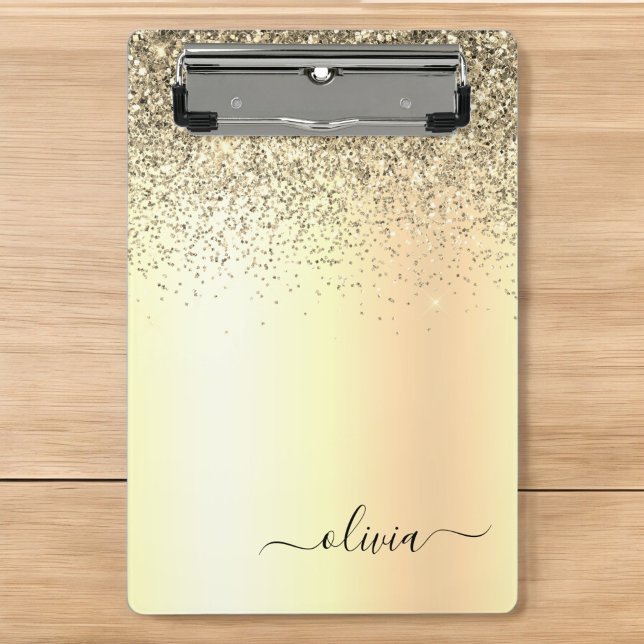 Gold Glitzer Girly Luxus Moderne Monogram Name Klemmbrett (Von Creator hochgeladen)