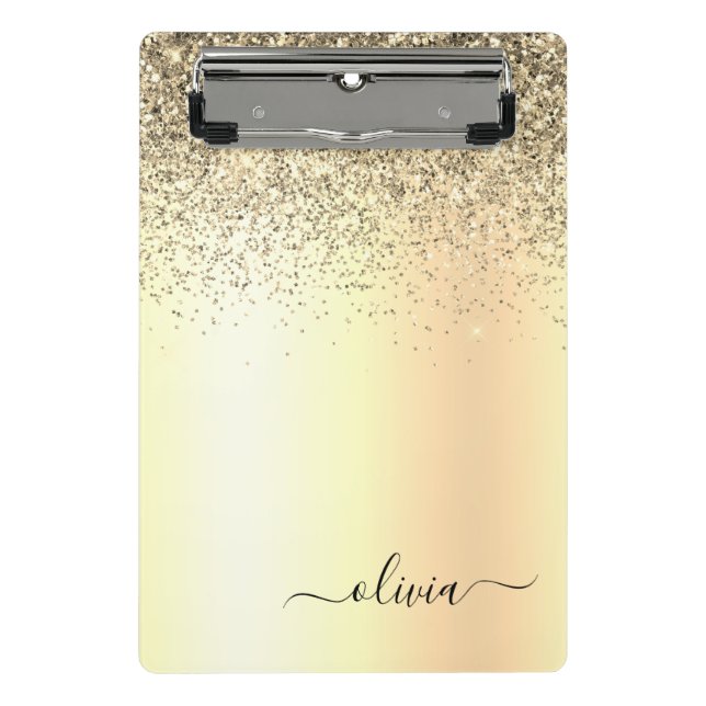 Gold Glitzer Girly Luxus Moderne Monogram Name Mini Klemmbrett (Vorderseite)