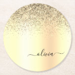 Gold Glitzer Girly Luxus Moderne Monogram Name Runder Pappuntersetzer<br><div class="desc">Gold Imitats belichten metallische Sparkle Glitzer gebürstete Metal Monogram Name Paper Untersetzer. Dies macht den perfekten Abschluss,  Geburtstag,  Hochzeit,  Brautparty,  Jubiläum,  Babydusche oder Junggeselinnen-Abschied Geschenk für jemanden,  die Lieben glamourösen Luxus und schicke Stile.</div>