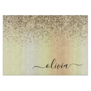 Gold Glitzer Girly Luxus Moderne Monogram Name Schneidebrett
