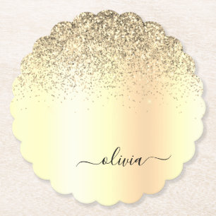Gold Glitzer Girly Luxus Moderne Monogram Name Untersetzer
