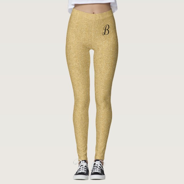 Gold Glitzer Girly Trendy Classy Custom Monogram Leggings (Vorderseite)