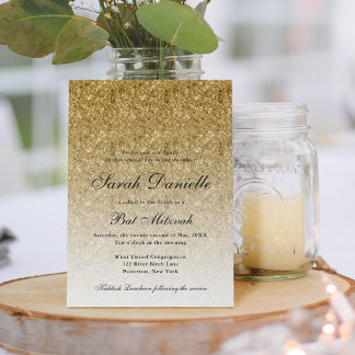 Gold Glitzer Glam Bat Mitzvah Einladung