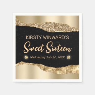 Gold Glitzer Glam Edge & Diamonds Sweet 16 Serviette