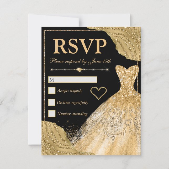 Gold Glitzer Glam Edges & Dress Sweet 16 RSVP Karte (Vorderseite)