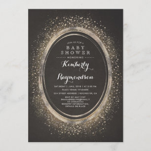 Gold Glitzer Glam   Elegante Vintage Babydusche Einladung
