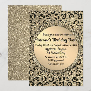 Gold Glitzer Glam Leopard Print Einladung