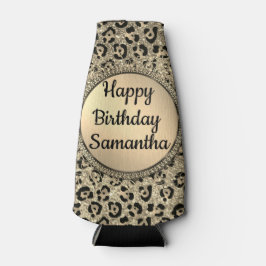 Gold Glitzer Glam Leopard Print Personalisiert Flaschenkühler
