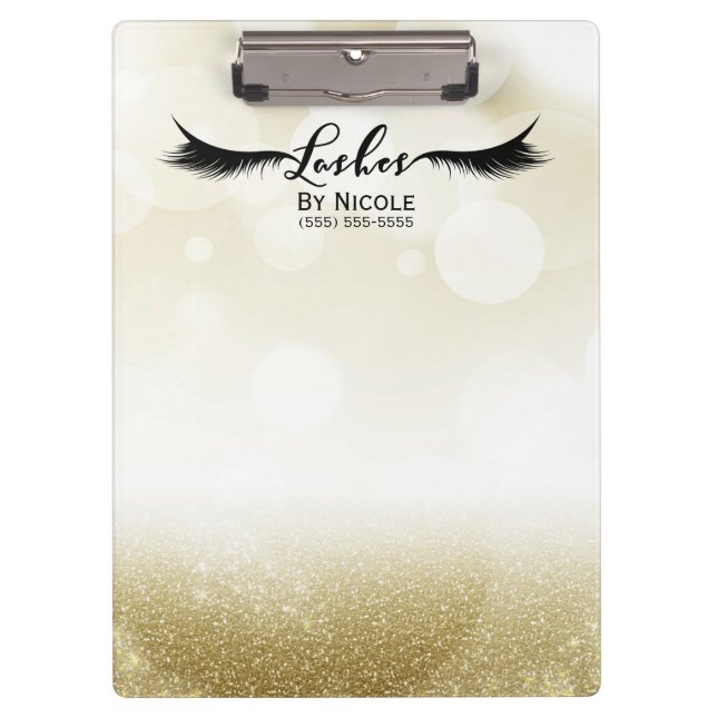 Gold Glitzer Glam Sparkle Lashes Personalisiert Klemmbrett (Vorderseite)