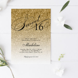 Gold Glitzer Glam Sweet 16 Einladung