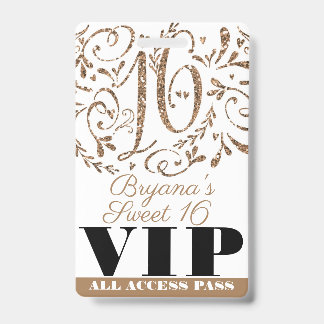 Gold Glitzer Glam Sweet 16 Geburtstagsparty VIP Pa Ausweis