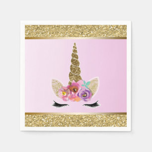 Gold Glitzer Glam Unicorn Rosa Geburtstagsparty Serviette