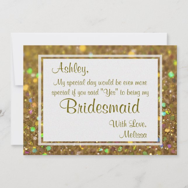 Gold Glitzer Glam werden Sie meine Bridesmaid Einladung (Vorderseite)