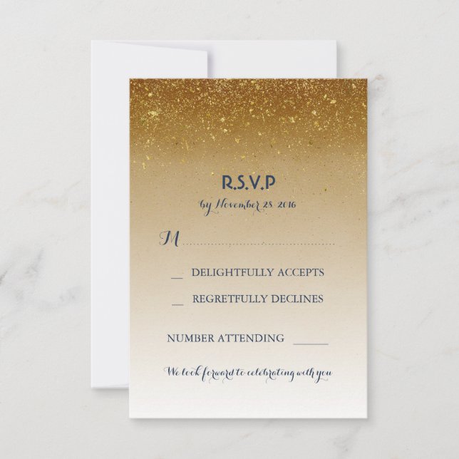 Gold Glitzer Glam White Wedding RSVP Cards Karte (Vorderseite)