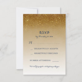Gold Glitzer Glam White Wedding RSVP Cards Karte