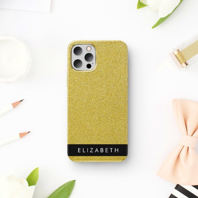 Gold Glitzer, Glitzer Hintergrund, Ihr Name iPhone 16 Hülle (Von Creator hochgeladen)