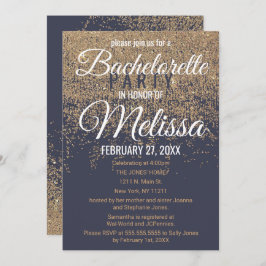 Gold Glitzer Glitzern Navy Blue Bachelorette Einladung