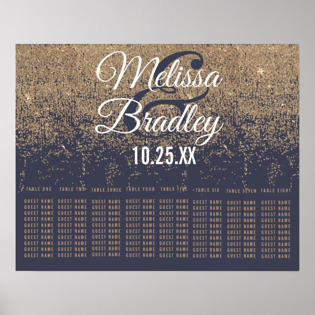 Gold Glitzer Glitzern Navy Blue Seat Chart Poster (Vorne)