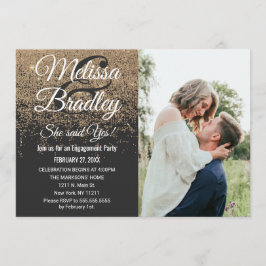 Gold Glitzer Glitzern Schwarze Verlobung Einladung