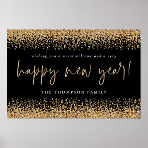 Gold Glitzer glücklich Neujahr Name Schwarz druckb Poster
