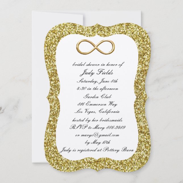 Gold Glitzer Gold Infinity Brautparty Einladung (Vorderseite)