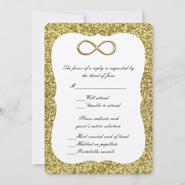 Gold Glitzer Gold Infinity Response Card Einladung (Vorderseite)
