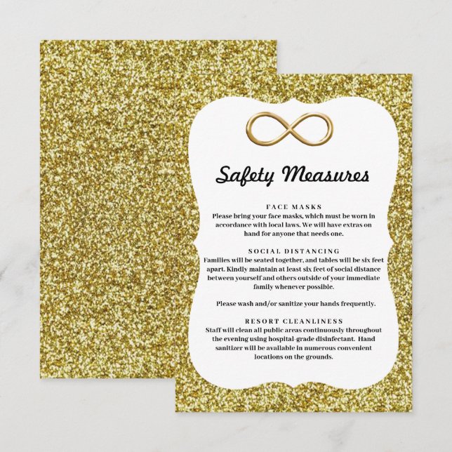Gold Glitzer Gold Unendlichkeit Sicherheitsmaßnahm Begleitkarte (Vorne/Hinten)