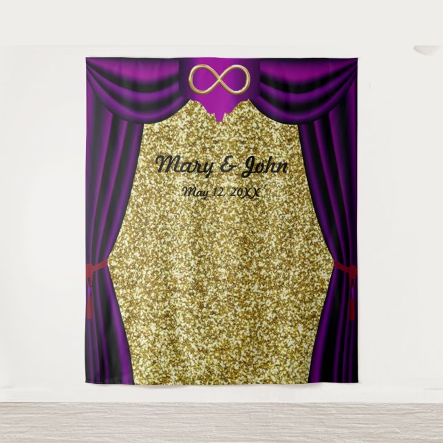 Gold Glitzer Gold Unfinity Lila Vorhang Wandteppich (Vorderseite)