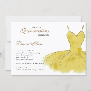 Gold Glitzer Gown Quinceanera Einladung