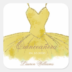 Gold Glitzer Gown Quinceanera Sticker