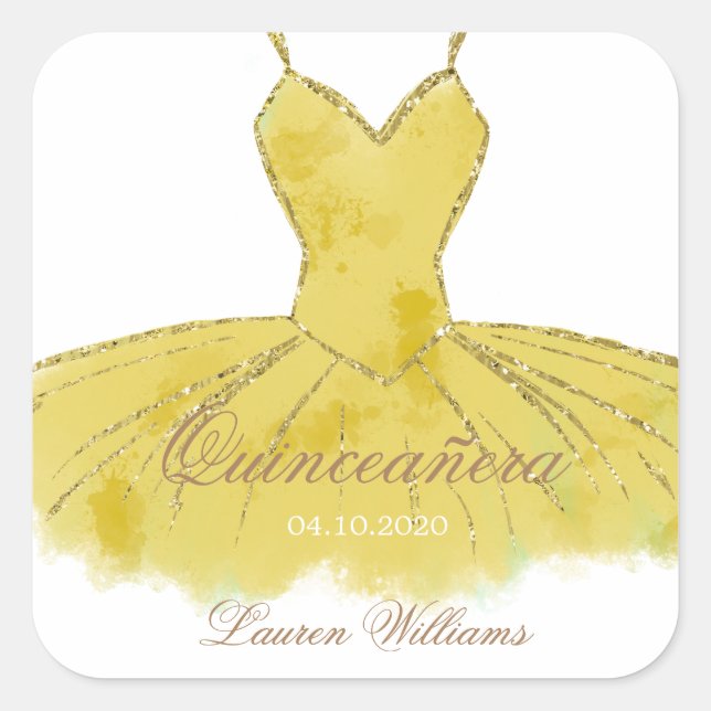 Gold Glitzer Gown Quinceanera Sticker (Vorderseite)