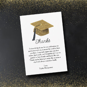 Gold Glitzer Grad Cap Abschluss Vielen Dank Mitteilungskarte