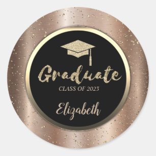 Gold Glitzer Grad Cap, Confetti Brown Metallic Runder Aufkleber